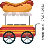 Flat vector stand hotdog icon illustrating hot dog cart food isolated suitable for fast food branding street vendor menus and casual food related visuals