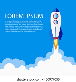Flat vector of of starting rocket with copy space.