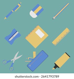 Flat Vector Back‑to‑School Stationery Set
