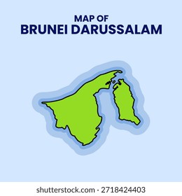 Flat vector sticker illustration of Brunei map with bold outline and blue glow on blue background.