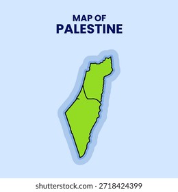 Ilustración plana de la etiqueta engomada del Vector del mapa de Palestina con el contorno atrevido y el resplandor azul en el fondo azul.