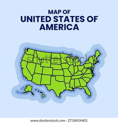Flat vector sticker illustration of USA map with bold outline and blue glow on blue background.