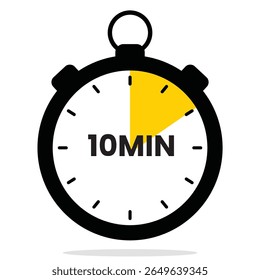 Cronômetro de vetor plano com um segmento de 10 minutos. Perfeito para aplicativos de treino, temporizadores de cozinha, acompanhamento de projetos e componentes de IU.