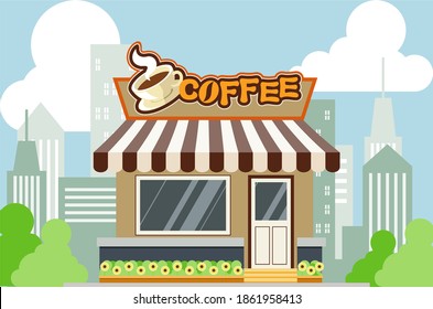 Flat vector store, Store icon, Vector sign for promotion and websites, A simple store design for mobile application, Design coffee shop illustration