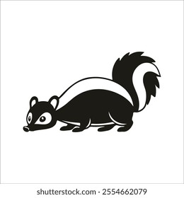 Flat Vector Striped Skunk Illustration, Cartoon Design with Black Body and White Stripes, Minimalist Modern Style