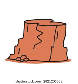A flat vector style drawing of a red sandstone rock formation with cracked surfaces isolated on white background