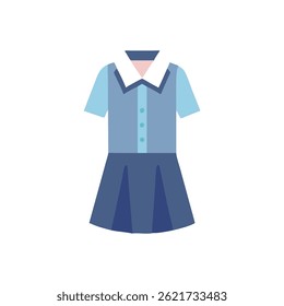 Flat vector style illustration of a blue and white school uniform dress. Perfect for educational or fashion projects.