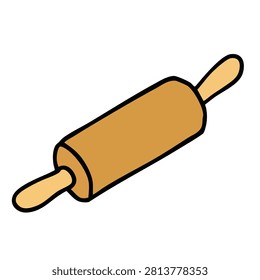 A flat vector style illustration of a classic wooden rolling pin used for baking and cooking isolated on a white background