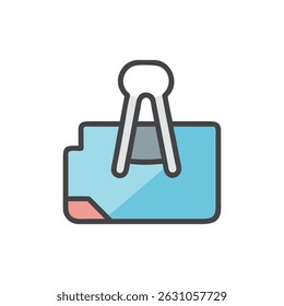 Flat vector style illustration of clip holding business card on White Background. Suitable for design, website, or branding.