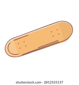 A flat vector style illustration of a plain wooden skateboard deck isolated on a white background viewed from a high angle perspective