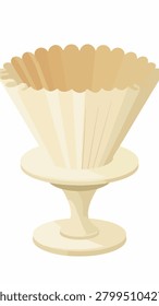 A flat vector style illustration of a pleated paper coffee filter sitting in a pedestal dripper base isolated on a white background