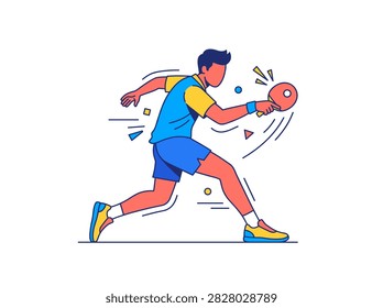 Flat vector style illustration of a table tennis player striking the ball with a paddle