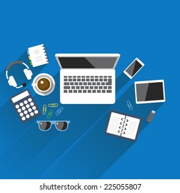 Flat vector style table objects office