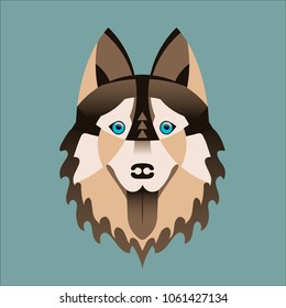 Flat vector stylish dog portraitof an husky with a protruded tongue