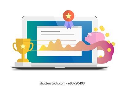 Flat vector success and profit report themed illustration isolated on white background