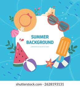 Flat Vector Summer Background with Beach Elements and Tropical Vibes