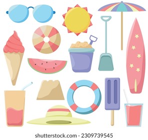 flat vector summer elements collection illustration