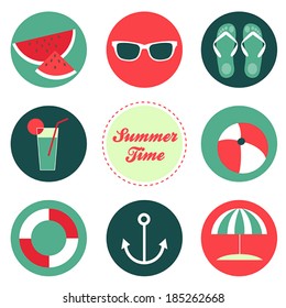 Flat vector summer icons set