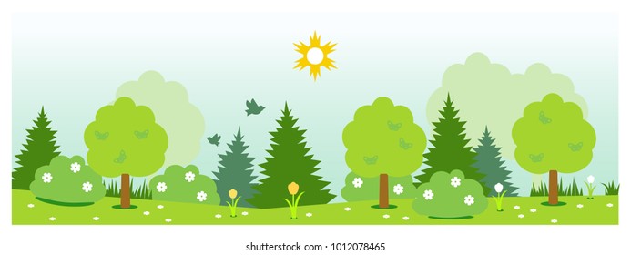 Flat vector summer nature landscape.