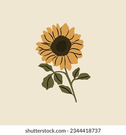 Dibujo de rama de girasol vectorial plana