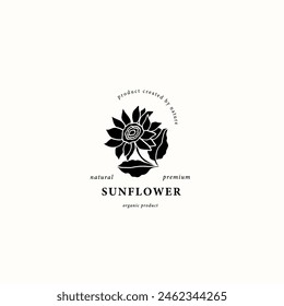 Flat vector sunflower branch logo