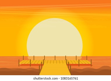 Flat vector sunset on the beach
