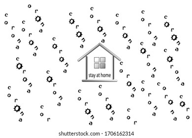 flat vector symbol, icon or logo of a house surrounded by corona virus. Stay at home and stay safe from COVID-19.