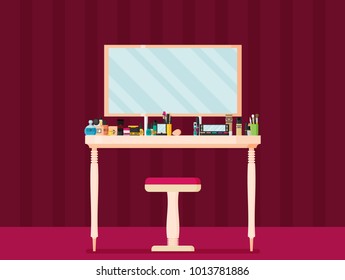 Flat vector table with cosmetics