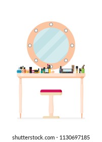 Flat vector table with cosmetics