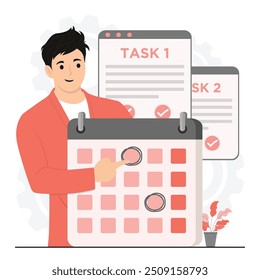 Flat vector tasks planning events, deadlines and agenda concept illustration
