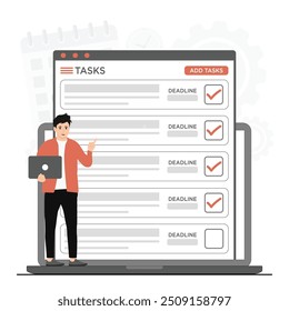 Flat vector tasks planning events, deadlines and agenda concept illustration
