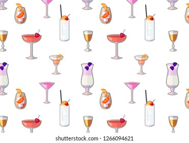 Flat Vector, Tasty Party Cocktails. Isolated objects on white background. seamless background