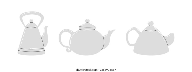 Flat vector teapots isolated on white background