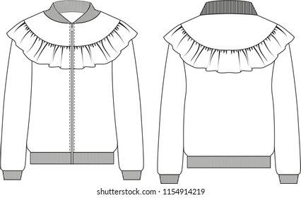 flat vector technical sketch for fashion clothing sweatshirt