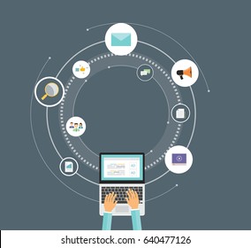 flat vector technology business digital marketing concept and online business concept