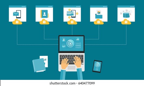 flat vector technology internet cyber security design concept and data security concept
