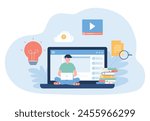 flat vector technology remote working for online education and learning concept and students use computers for studying.