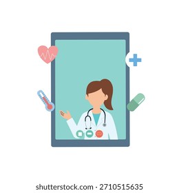 Flat Vector Telehealth Support Helpline Scene