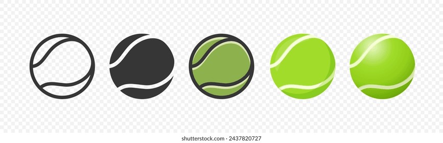 Flat Vector Tennis Ball Icon Set. Tennis Ball Design Template, Clipart for Sports Concepts, Competition Promotions, Advertisements, Graphics for a Tennis Event, Sports Content, Products, Logo