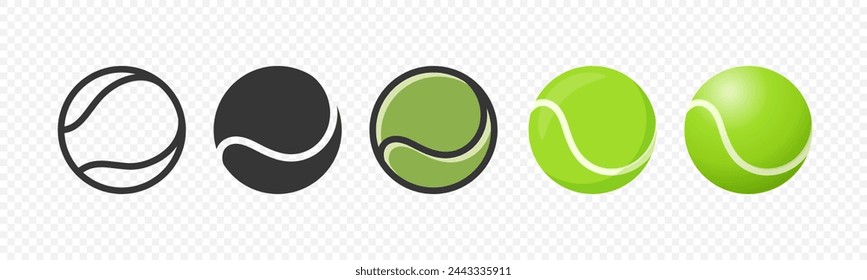 Flat Vector Tennis Ball Icon Set. Tennis Ball Design Template, Clipart for Sports Concepts, Competition Promotions, Advertisements, Graphics for a Tennis Event, Sports Content, Products, Logo