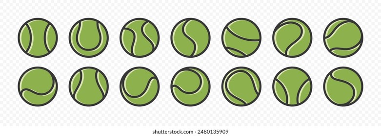 Flat Vector Tennis Ball Icon Set. Tennis Ball Design Template, Clipart for Sports Concepts, Competition Promotions, Advertisements, Graphics for a Tennis Event, Sports Content, Products, Logo