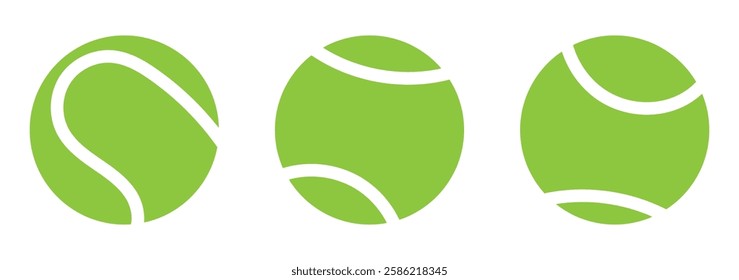 Flat Vector Tennis Ball Icon Set. Tennis Ball Design Template, Clipart for Sports Concepts, Competition Promotions, Advertisements, Graphics for a Tennis Event, Sports Content, Products, Logo