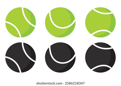 Flat Vector Tennis Ball Icon Set. Tennis Ball Design Template, Clipart for Sports Concepts, Competition Promotions, Advertisements, Graphics for a Tennis Event, Sports Content, Products, Logo