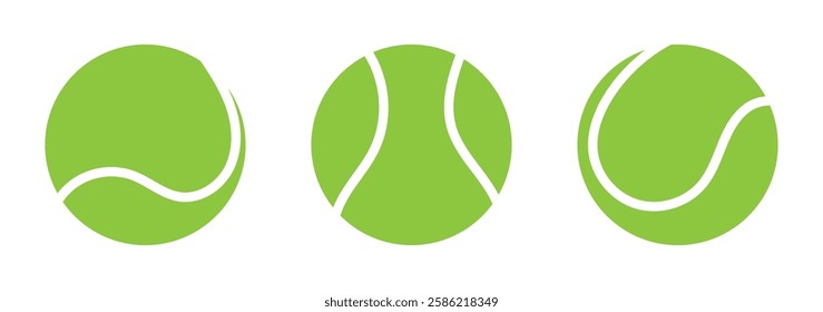 Flat Vector Tennis Ball Icon Set. Tennis Ball Design Template, Clipart for Sports Concepts, Competition Promotions, Advertisements, Graphics for a Tennis Event, Sports Content, Products, Logo