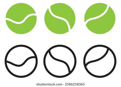 Flat Vector Tennis Ball Icon Set. Tennis Ball Design Template, Clipart for Sports Concepts, Competition Promotions, Advertisements, Graphics for a Tennis Event, Sports Content, Products, Logo