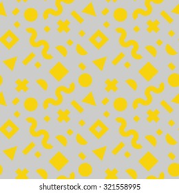 Flat vector texture of geometric colorful shapes. Geometric figures patter in modern hipster style. Nice abstract background with geometrical figures in yellow and grey.