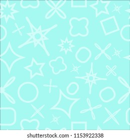 Flat vector texture of geometric shapes. Monochrome geometric figures patter. Fun abstract background with geometrical figures in blue and white.