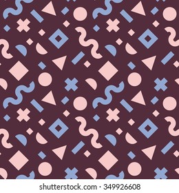 Flat vector texture of geometric shapes. Abstract geometric figures patter in modern hipster style. Nice abstract background with geometrical figures in Rose Quartz and Serenity