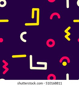 Flat vector texture of geometric shapes. Multicolored geometric figures patter in modern hipster style. Fun abstract background with geometrical figures in bright colors. memphis style