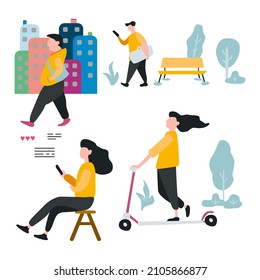 Flat vector themed daily activities after the pandemic